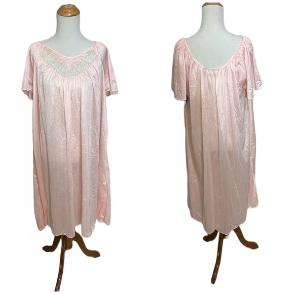 Vtg Coffee Time By JC Penney Night Gown Lace Floral One Size - Picture 1 of 7